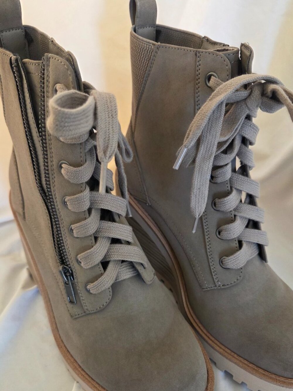 MIA Taupe Platform Lace-Up Combat Boots | Zipper Detail | Military Style